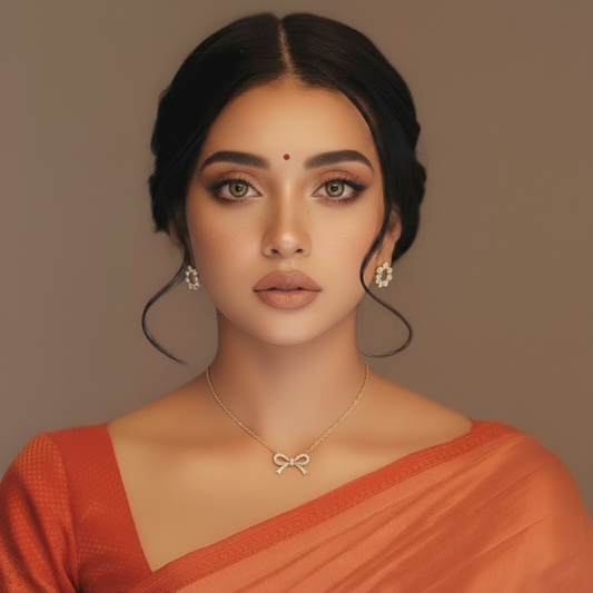 Bow Pendant Necklace & Korean Earrings Set