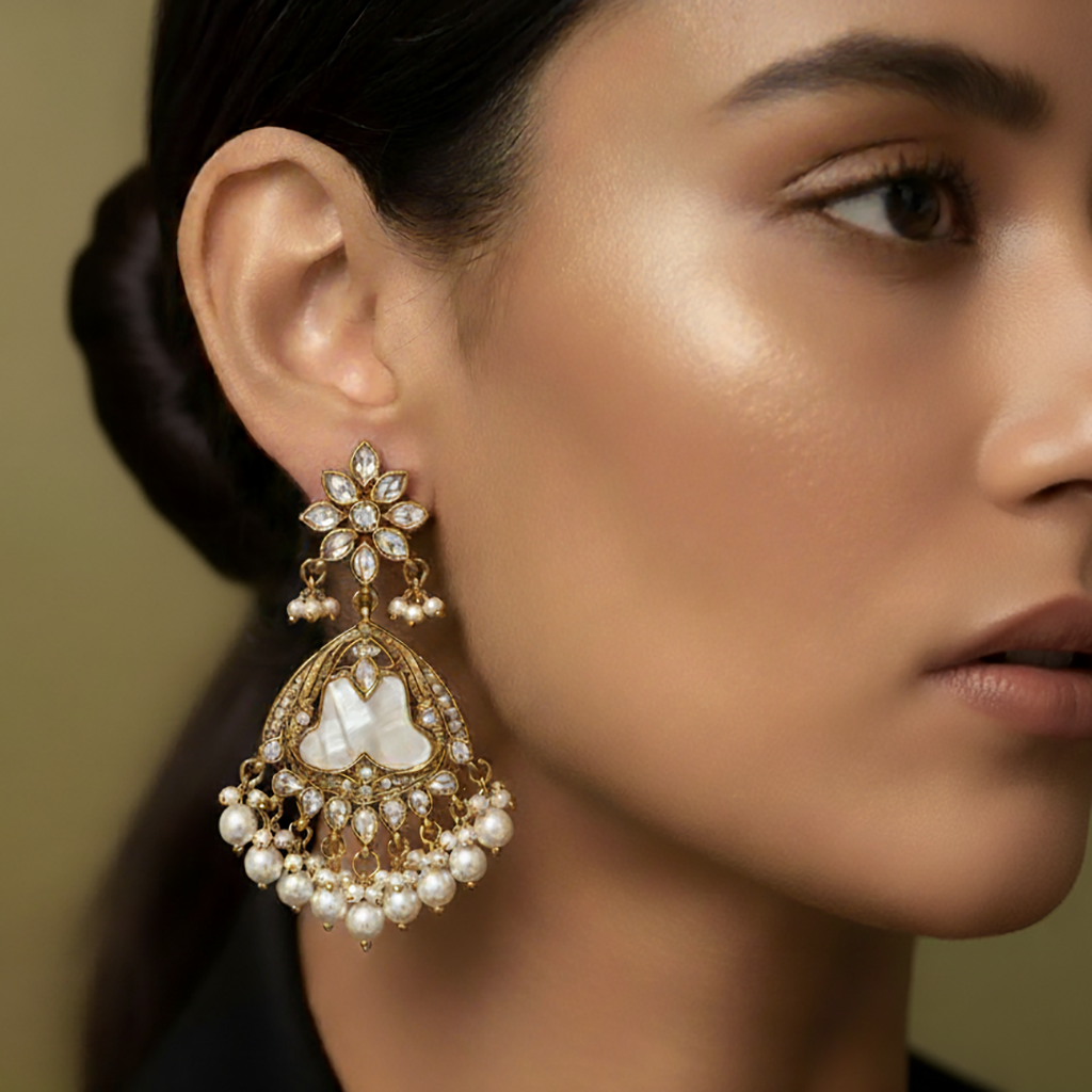 Gold-Plated Kundan Pearl Earrings