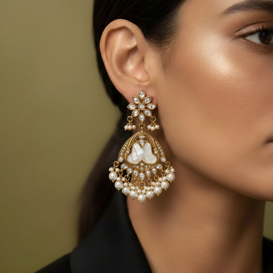 Gold-Plated Kundan Pearl Earrings