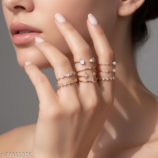 Set of 9 Fancy Gold-Plated Finger Rings