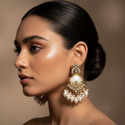 Gold-Plated Kundan Pearl Earrings