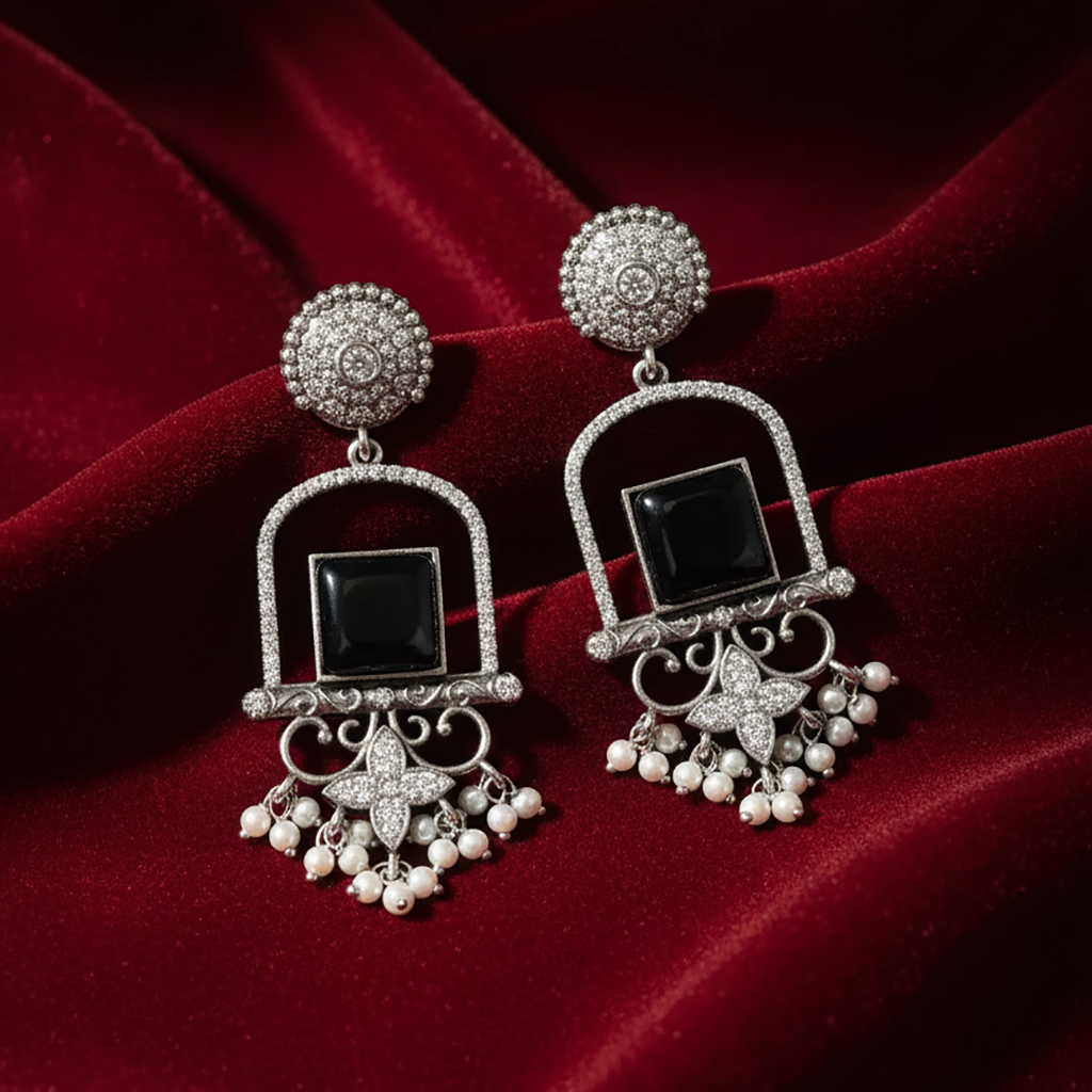 Silver Oxidized Peacock Dangler Earrings