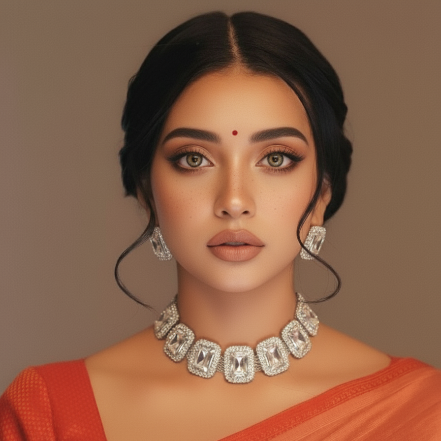 Square American Diamond Necklace Set with Earrings