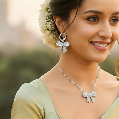 Stylish Bow & Heart Pendant Earrings Set