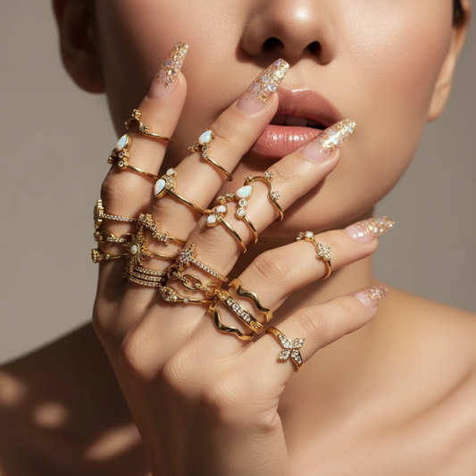 Set of 17 Exclusive Gold-Plated Floral Rings