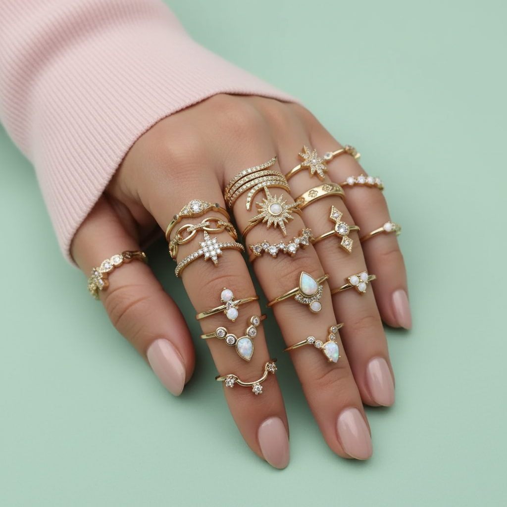 Set of 17 Exclusive Gold-Plated Floral Rings