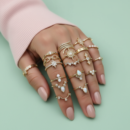 Set of 17 Exclusive Gold-Plated Floral Rings